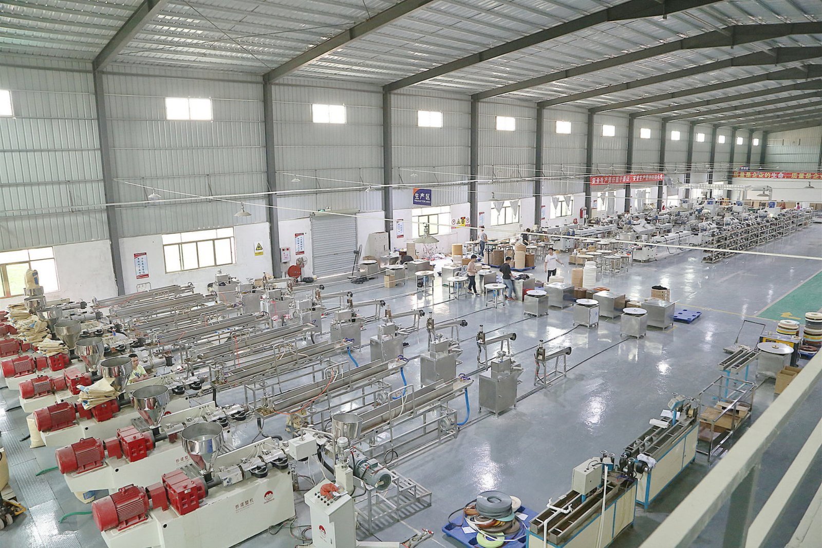 Factory production line with edge banding machinery