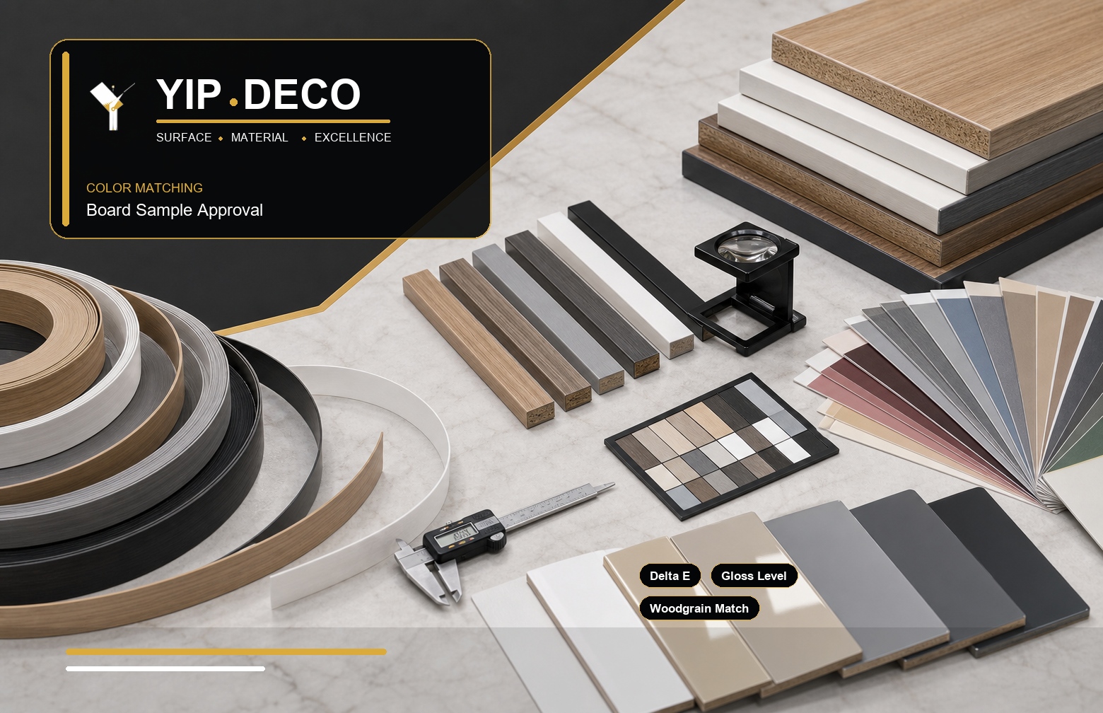 YipDeco edge banding color matching: Delta E, gloss level and woodgrain match