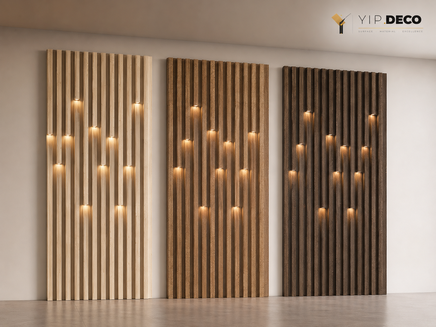 Fluted wall panel with matching corner and waist mouldings