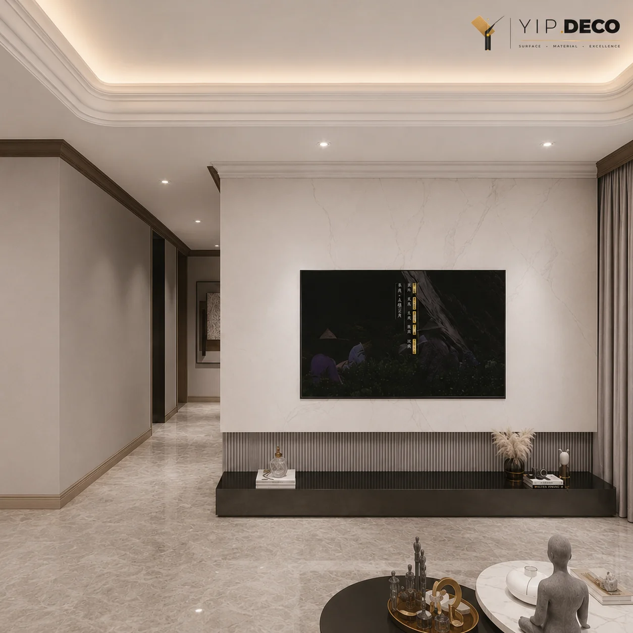 Top crown moulding profile installed at wall-to-ceiling junction