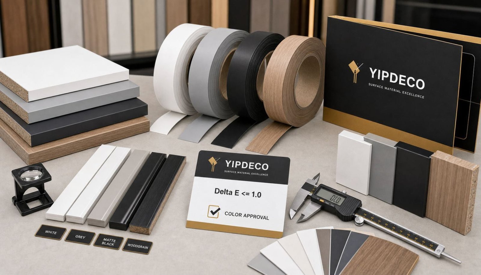 YIPDECO branded color approval samples for PVC and ABS edge banding