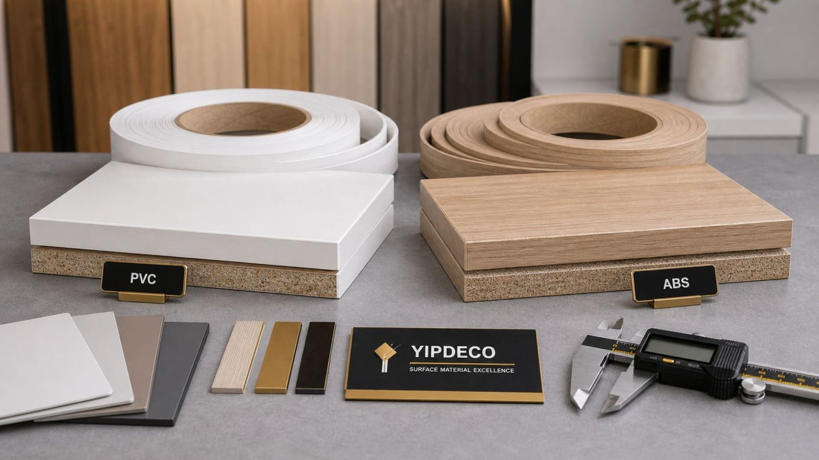 YIPDECO branded PVC and ABS edge banding comparison on furniture panels
