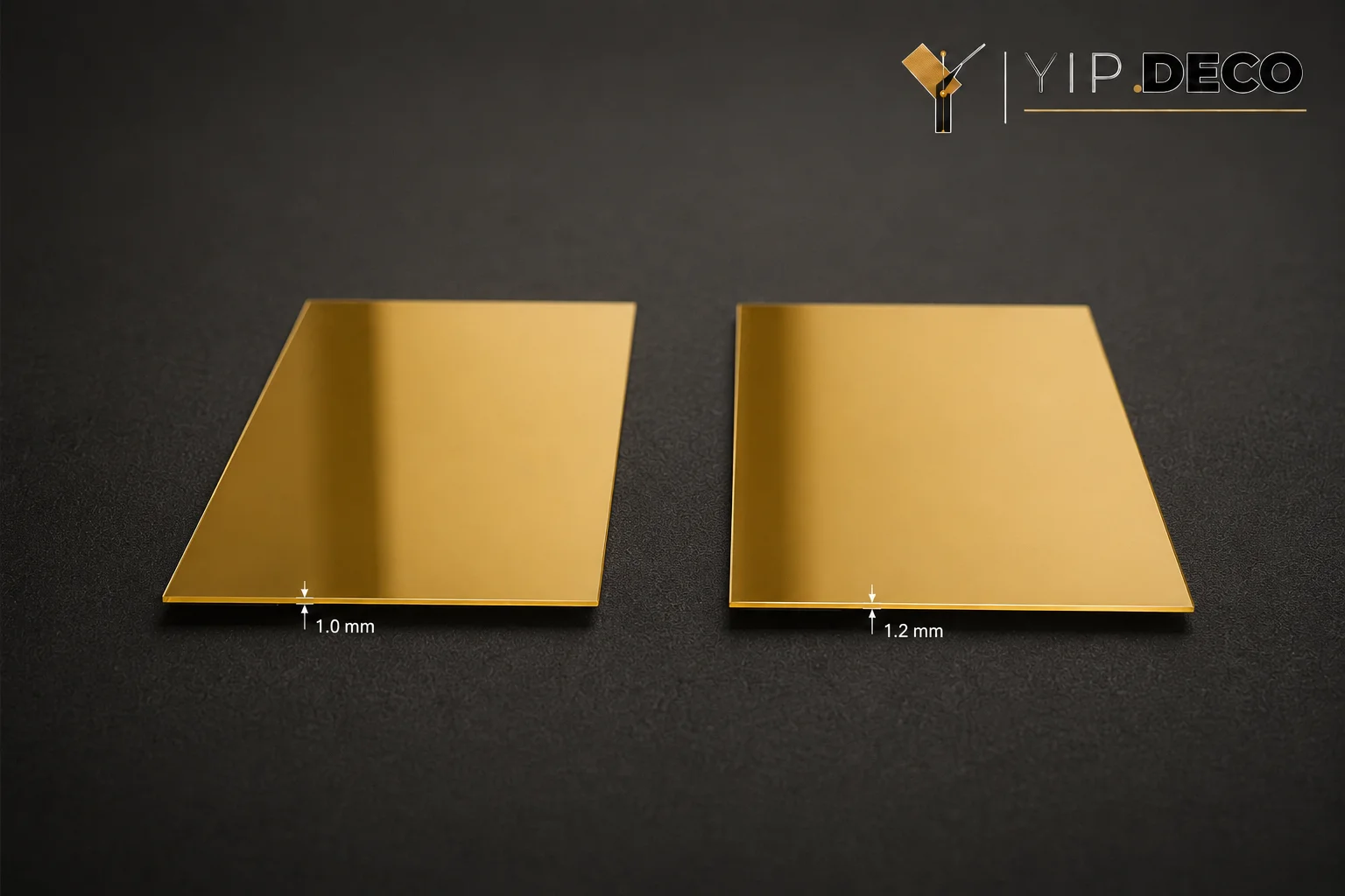Macro view of gold acrylic mirror surface material