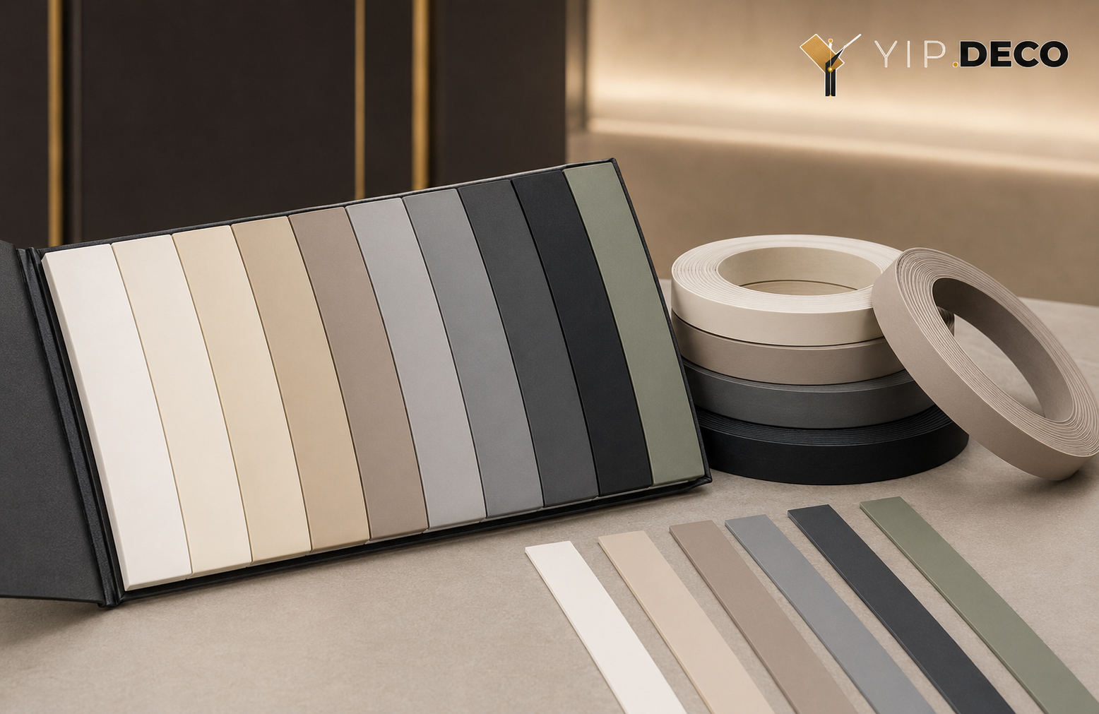 Solid Soft Matt Series -- PVC edge banding with velvety soft-touch matte finish for premium furniture surfaces