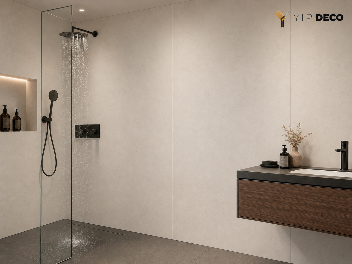 SPC wall panel installed as a waterproof shower and bathroom wall
