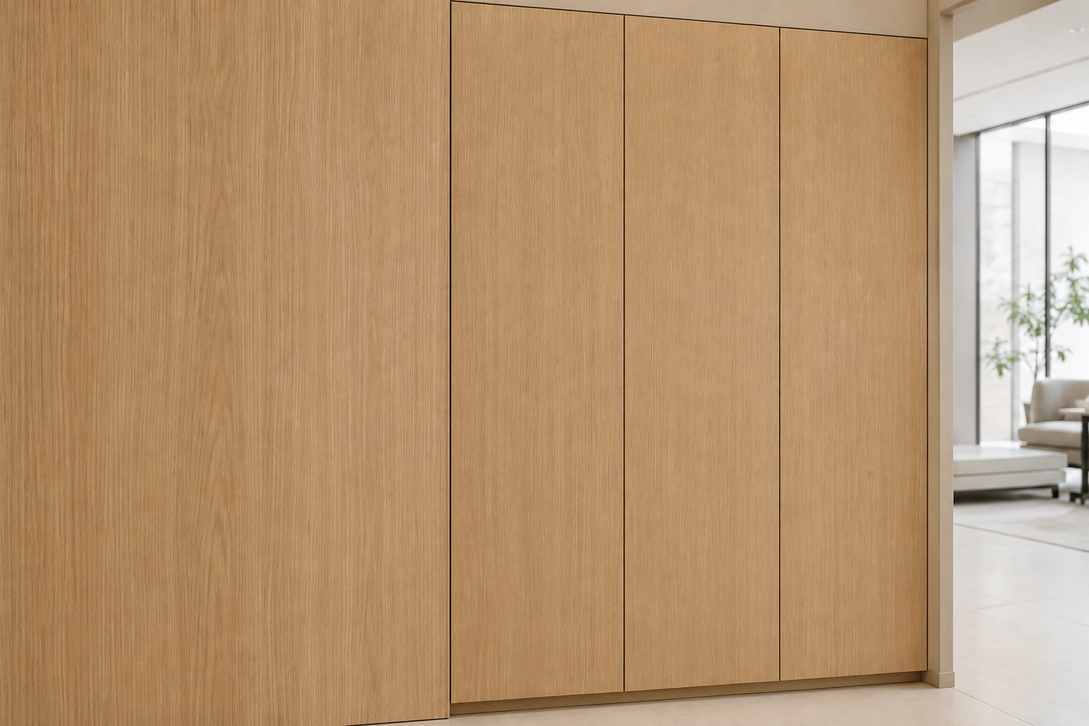 Wrapped wall and flat cabinet from one YipDeco color series showing a seamless color match