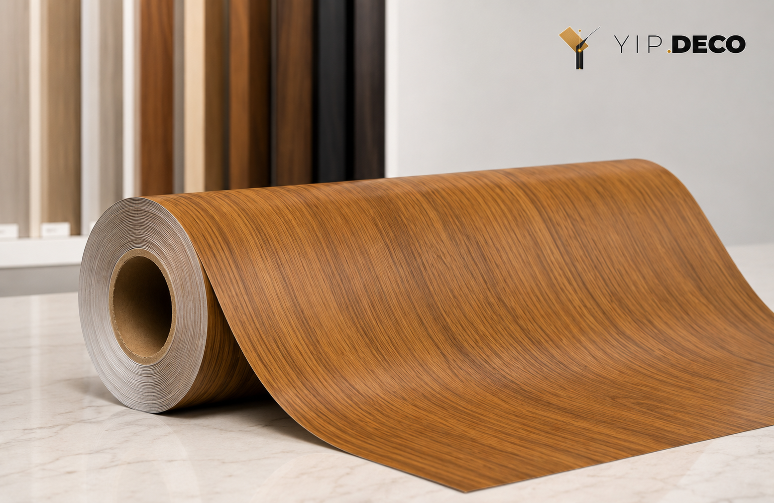 PVC decorative foil roll in wood grain finish for profile wrapping