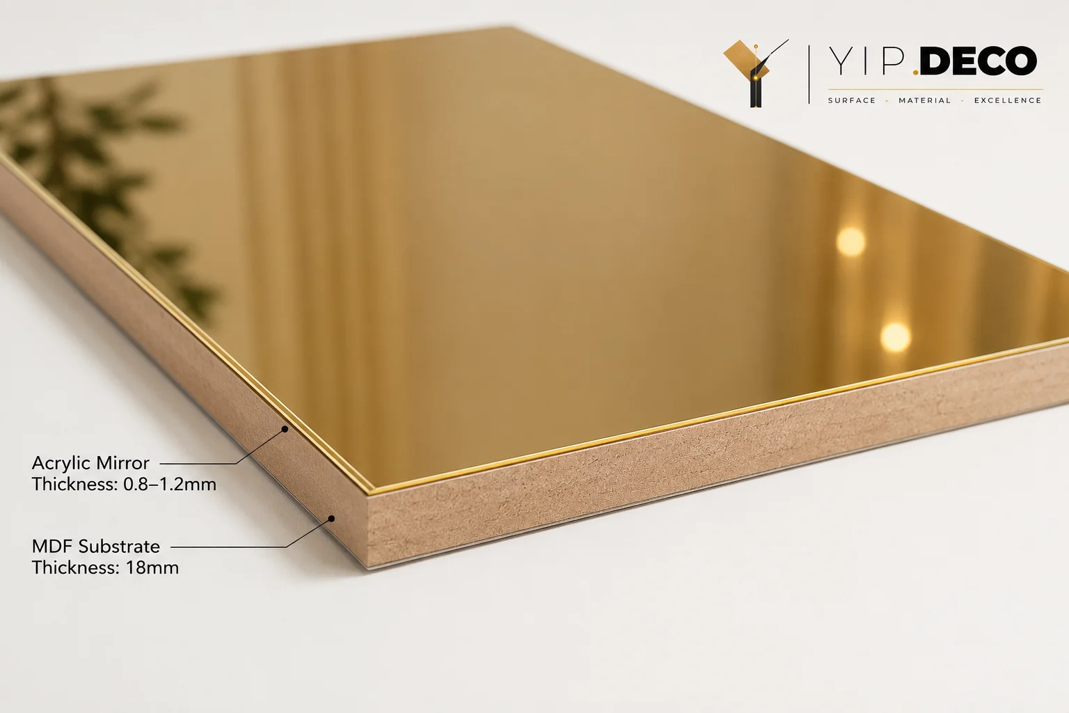 Finished color-matched acrylic mirror panel bonded to a substrate
