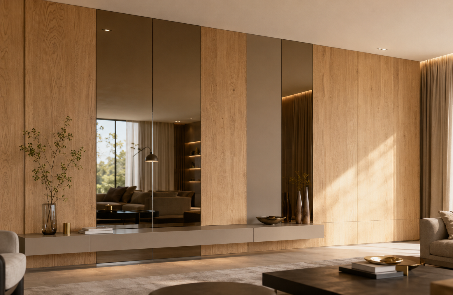Acrylic mirror decorative panels on a feature wall