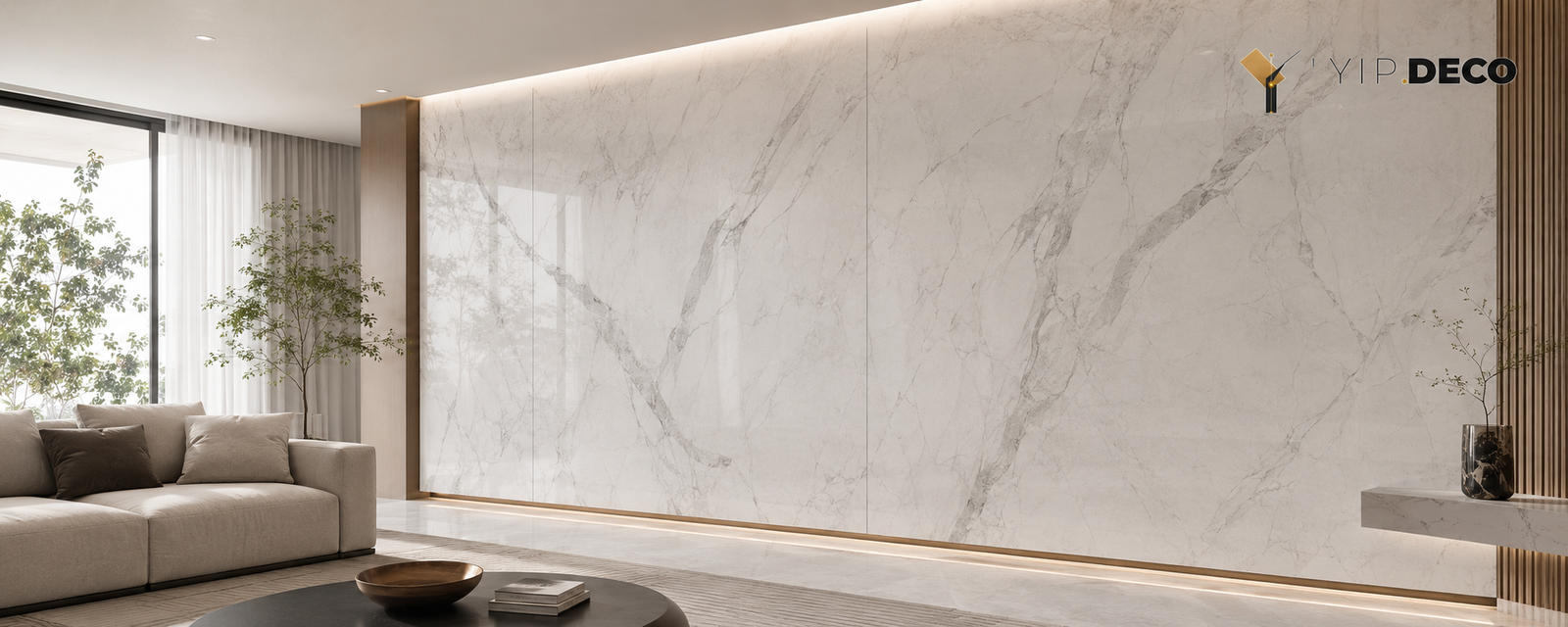 Carbon crystal wall panel installed in a modern interior