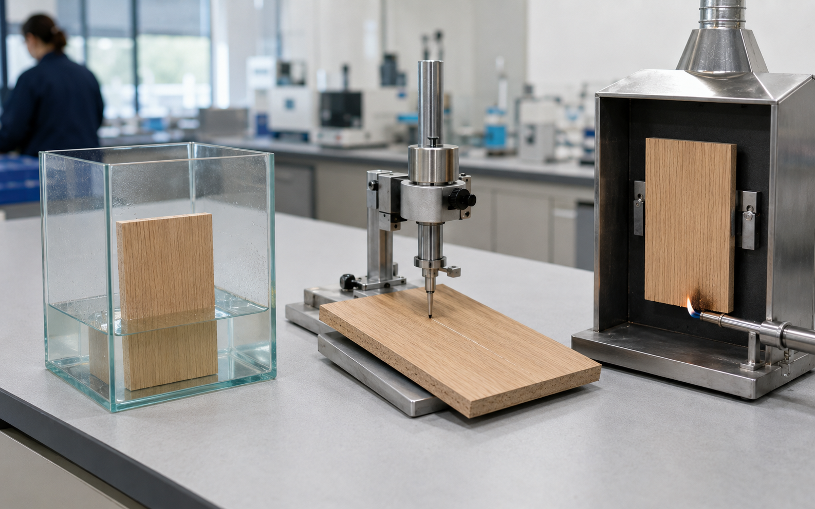 Panel water resistance, scratch hardness and fire performance testing