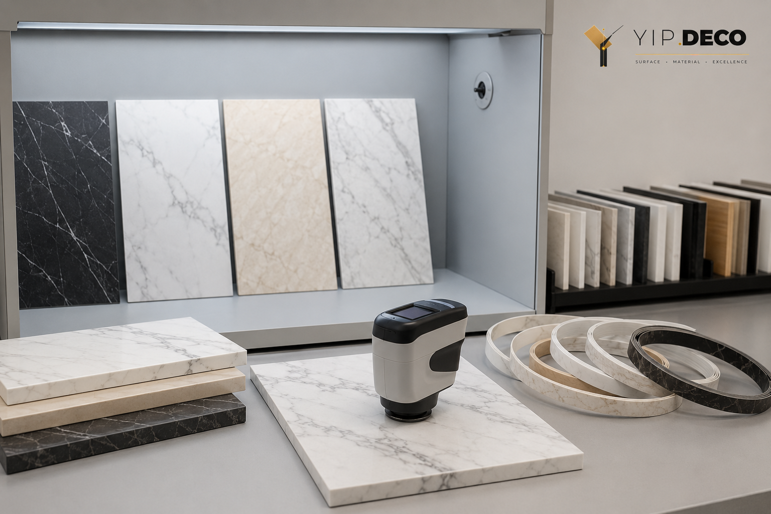 D65 illuminant color measurement lab setup for edge banding quality control verification