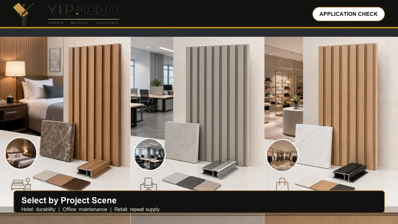 Comparison diagram showing separate sourcing versus coordinated wall panel, moulding and accessory matching system