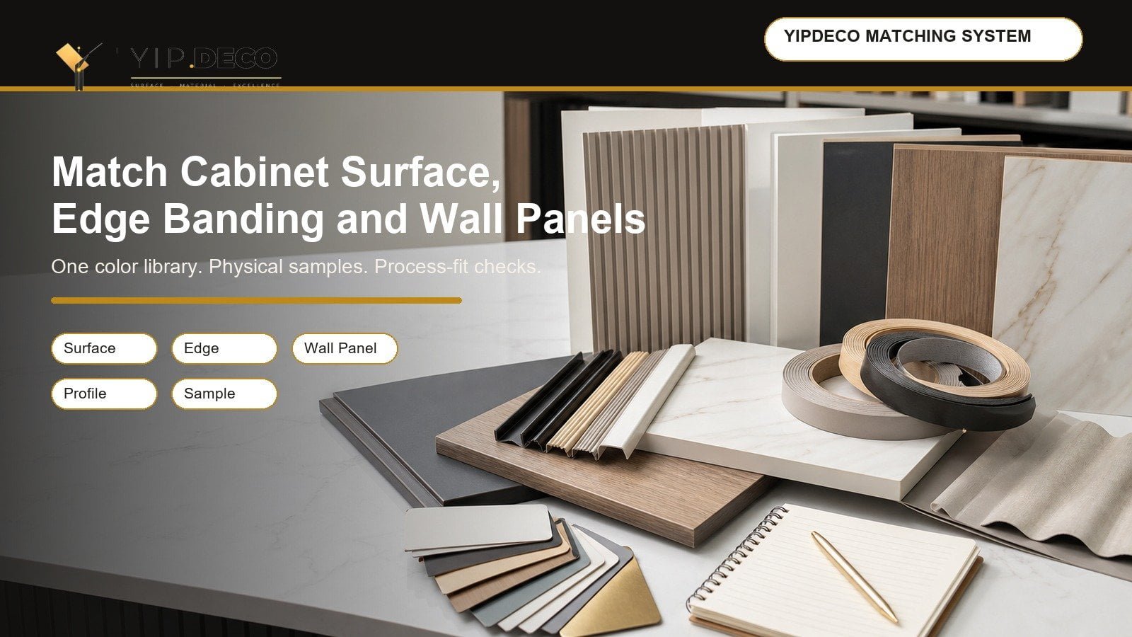 YipDeco matched cabinet surface edge banding wall panel material system cover