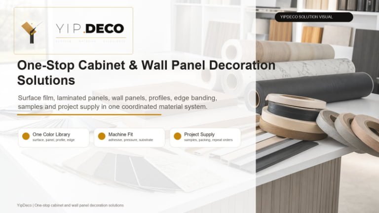 YipDeco one-stop cabinet and wall panel decoration solution with surface film panel edge banding and color samples