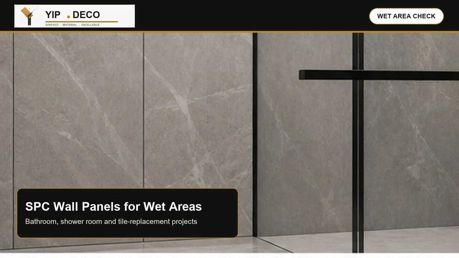 SPC wall panel continuous-grain marble finish installed in a wet area