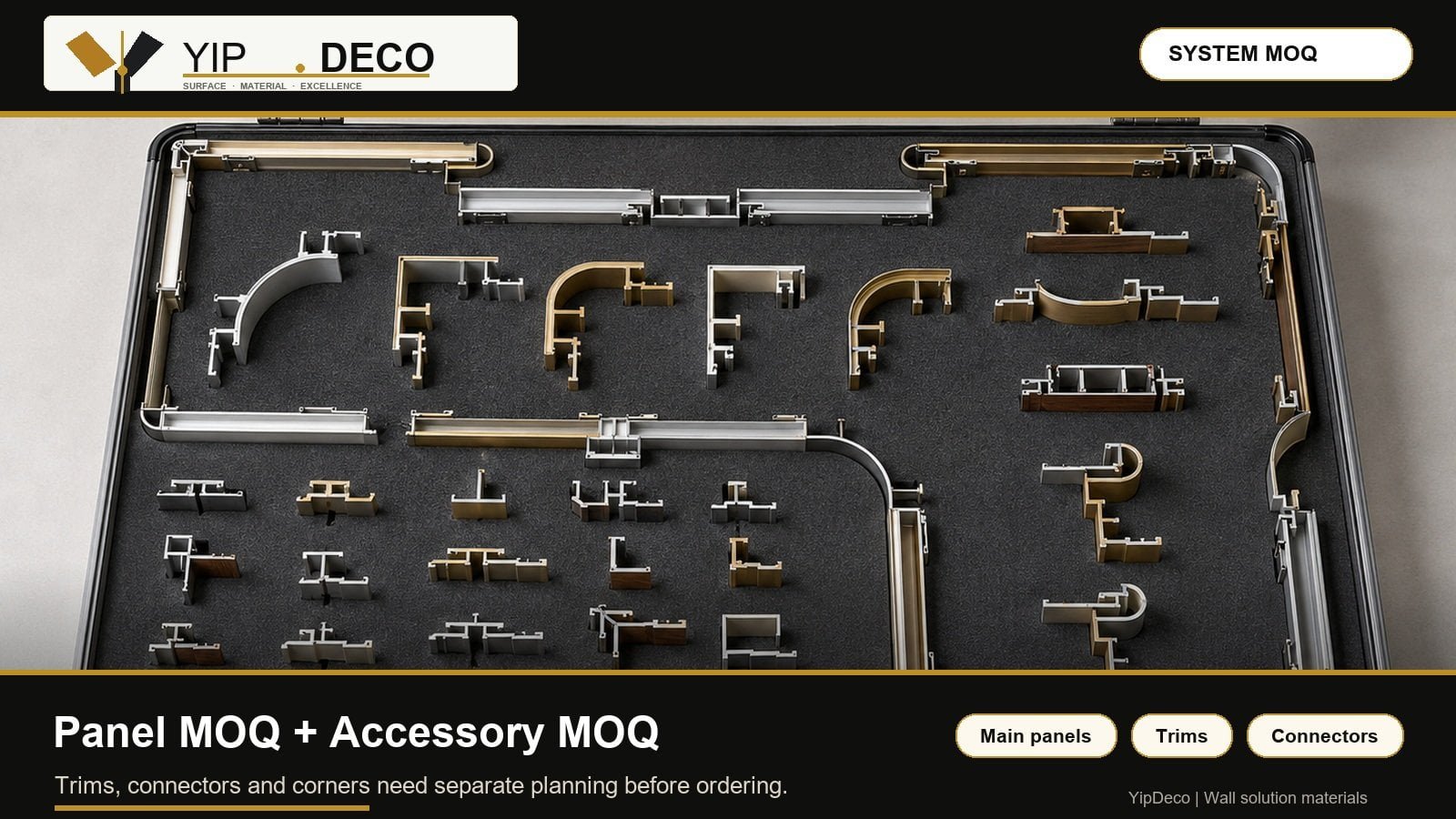 YipDeco panel MOQ and accessory MOQ explained with real profile sample case