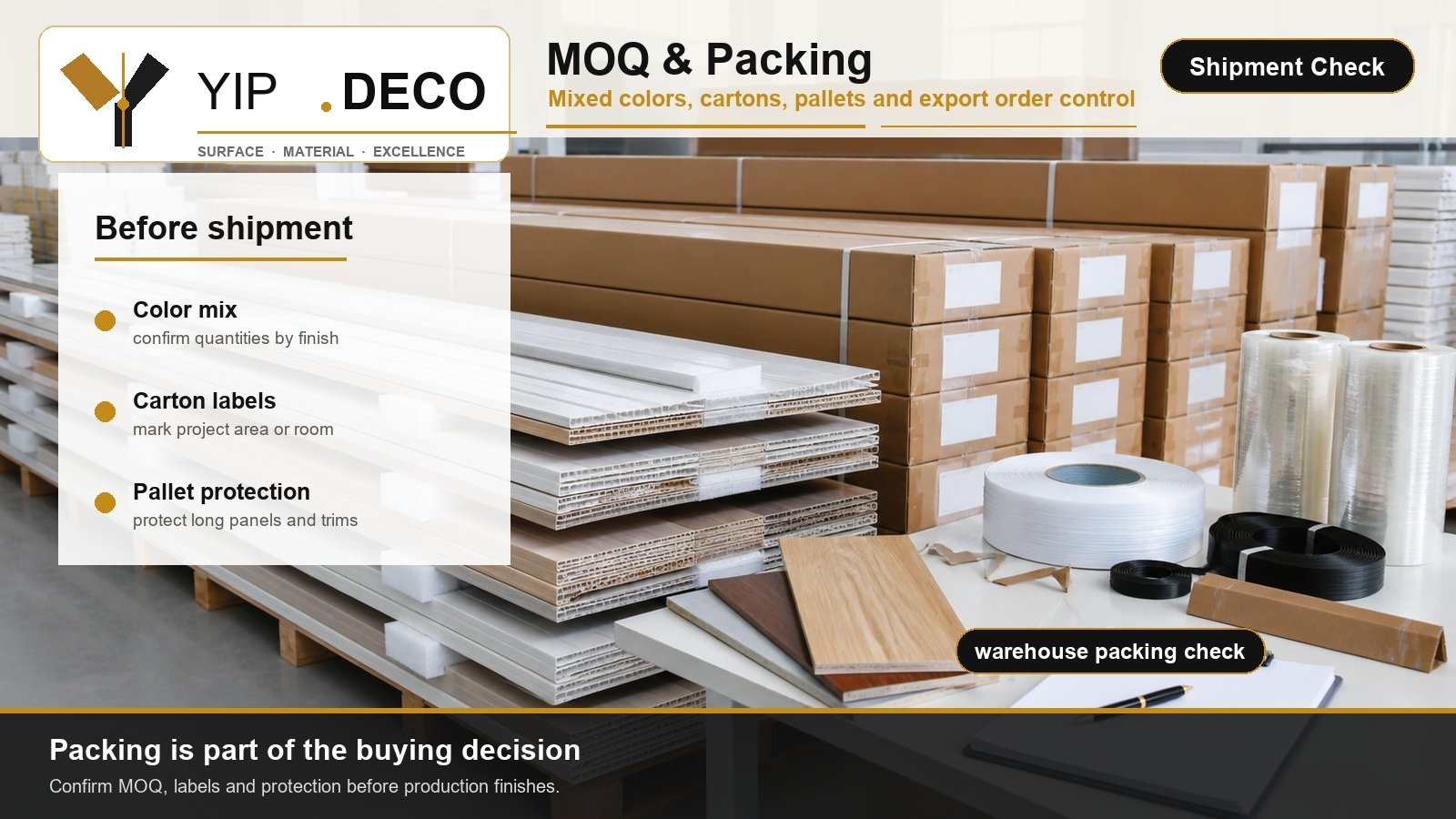 PVC wall panel export packing and MOQ planning