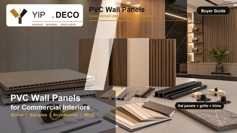 YipDeco PVC wall panels for commercial interiors buyer checklist with flat panels, grille profiles, trims, samples and project drawings