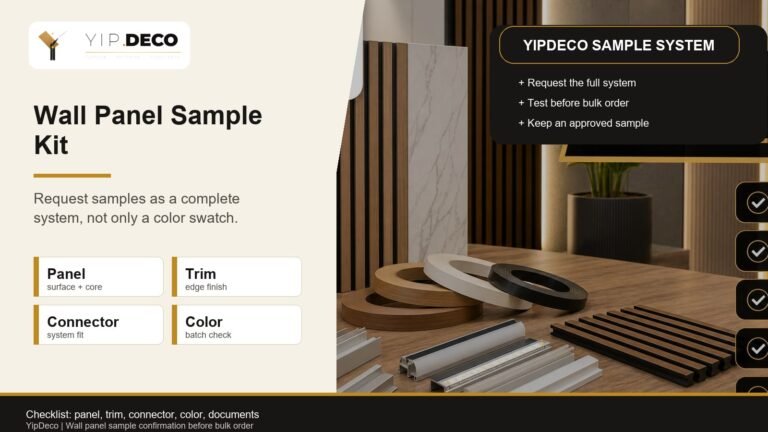 YipDeco wall panel sample kit checklist with panel trim connector color and document review for bulk order