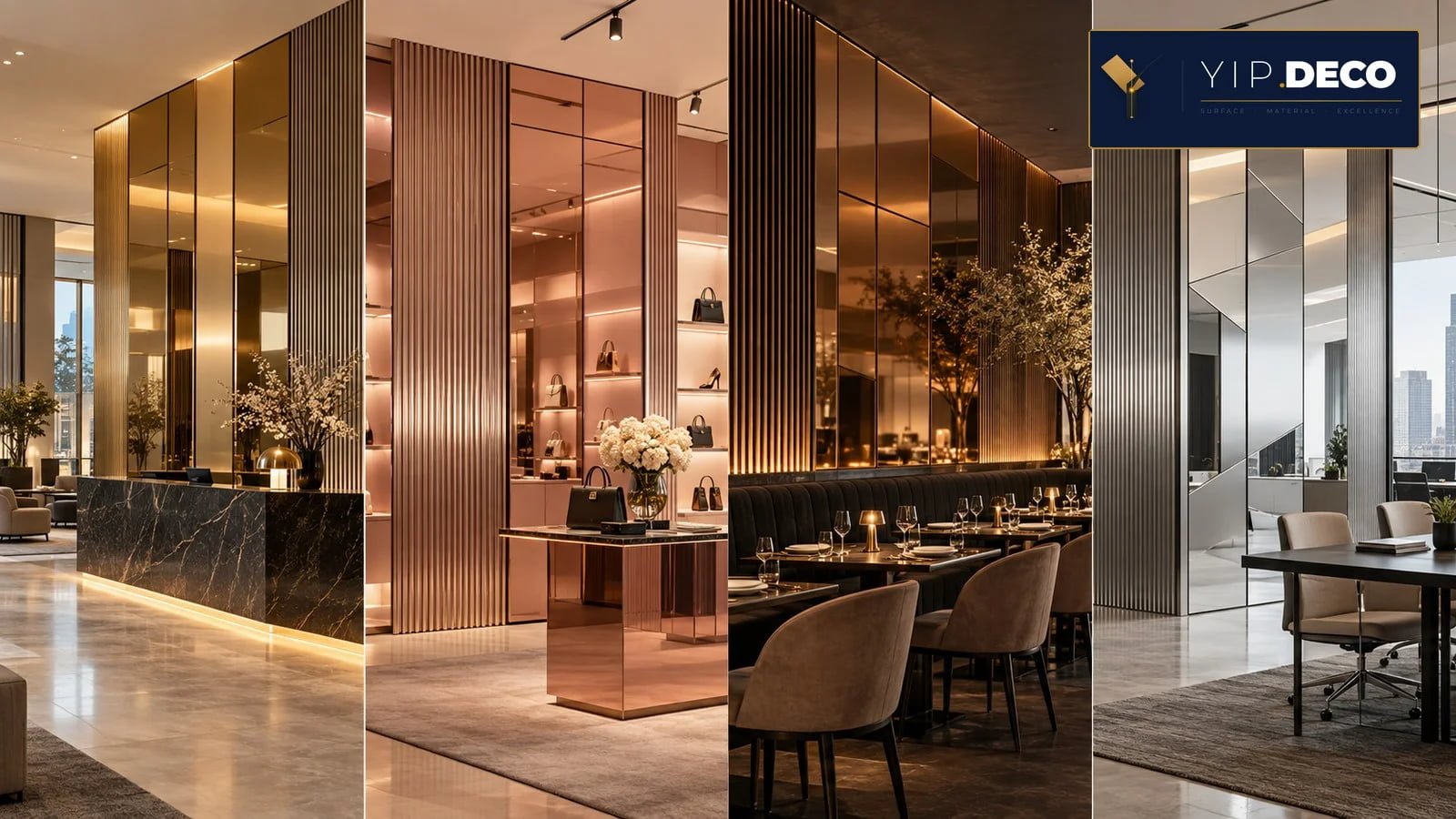 Acrylic mirror applications in hotel, retail, restaurant and office interiors