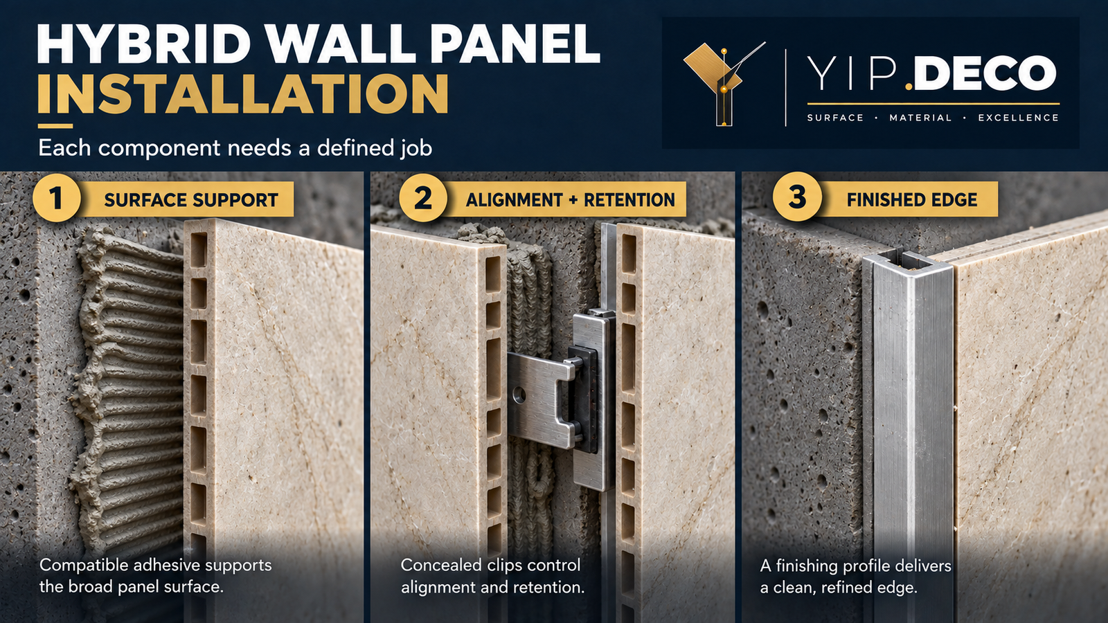 Hybrid adhesive and concealed clip wall panel installation