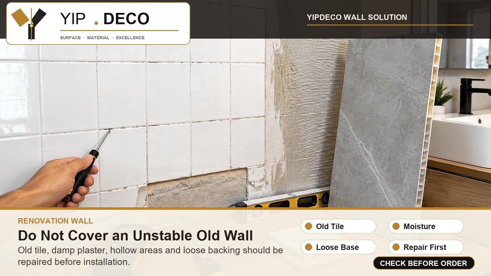 Old wall and old tile check before installing wall panels