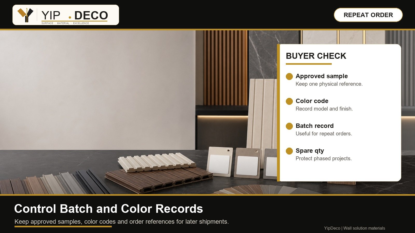 Batch color and repeat order control for wall panels