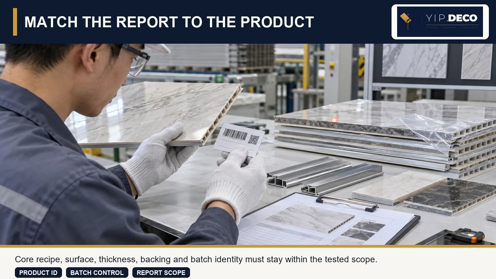 Factory traceability links the physical wall panel to the product described in the fire report