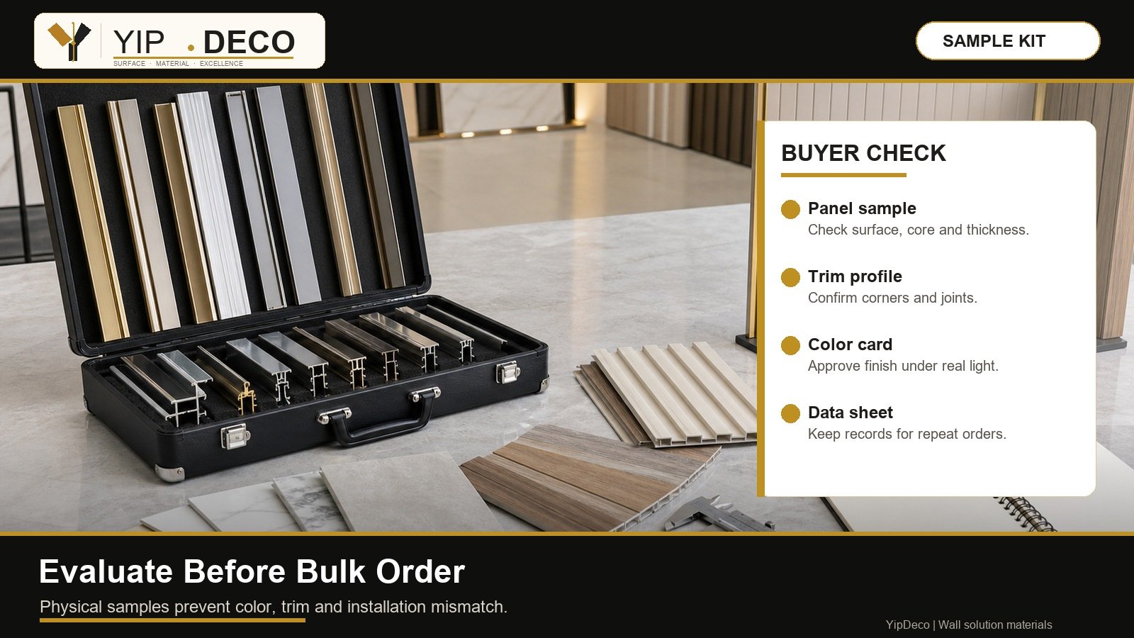 Wall panel sample kit for panels, trims, profiles and color confirmation