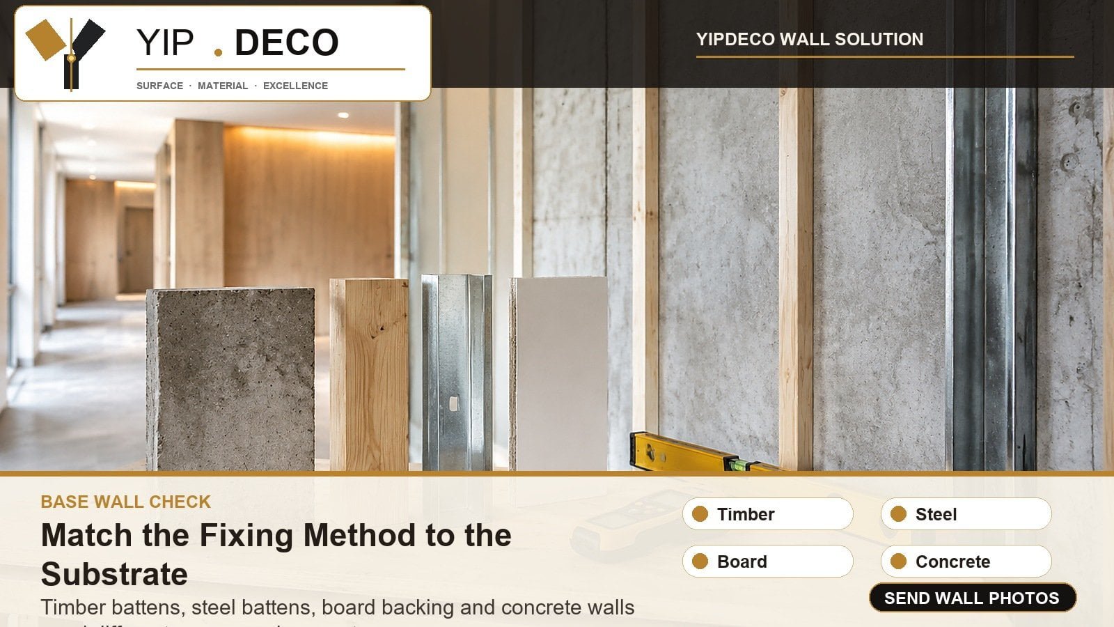 Wall panel substrate fixing methods for timber steel board and concrete bases