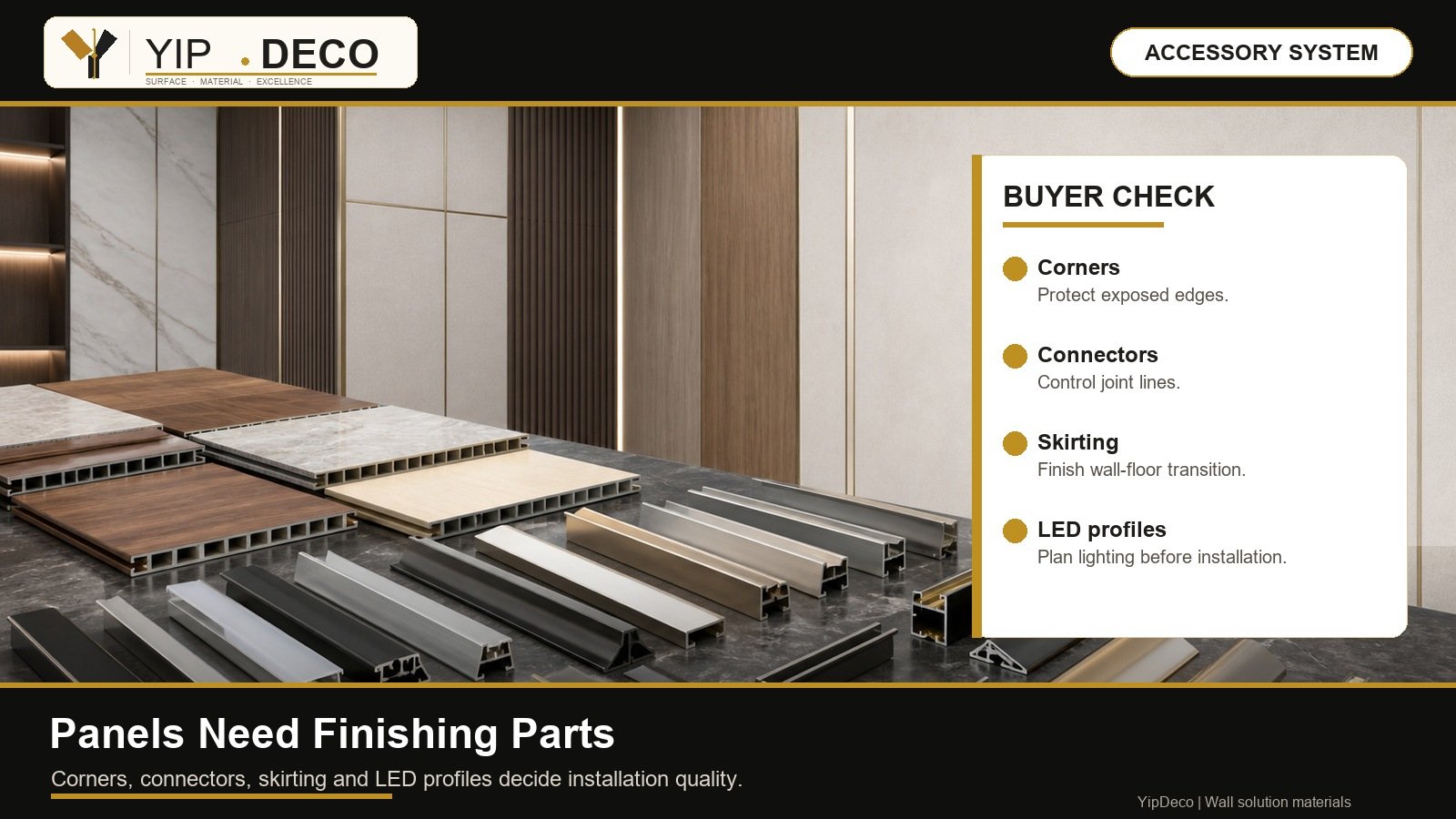 Wall panel trims, profiles and accessories system planning