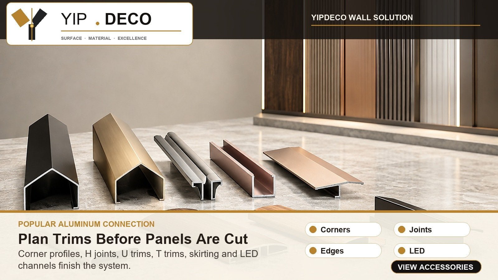 Wall panel trims accessory map for corners joints edges and skirting