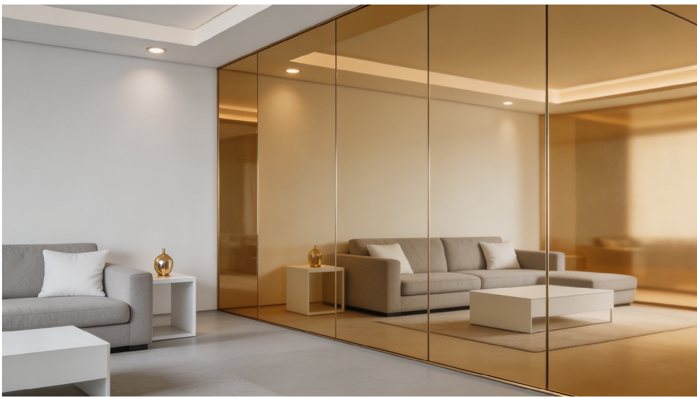 Curved thermoformed acrylic mirror panel on a feature column